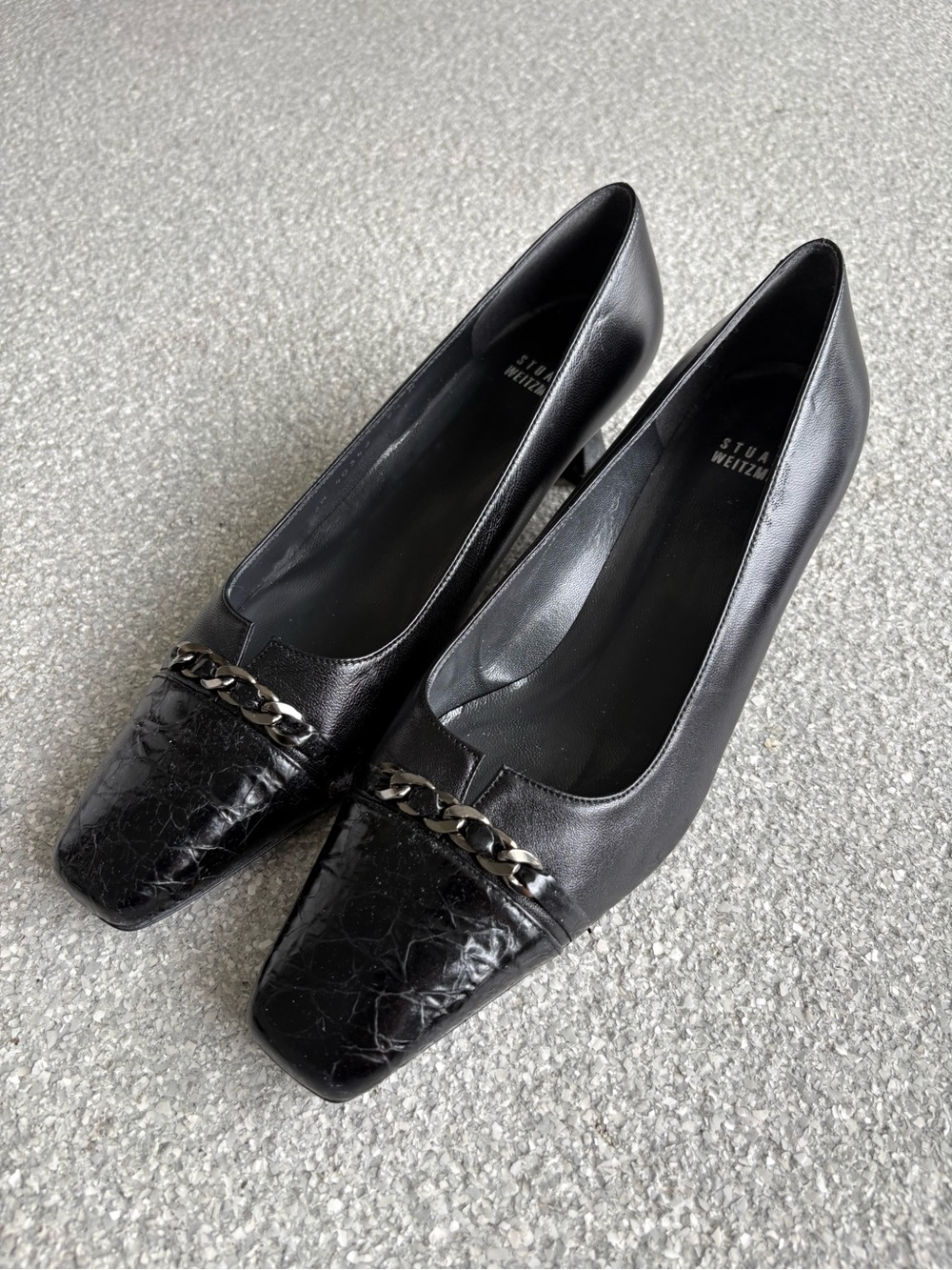 Vintage Stuart Weitzman Black Leather Square-Toe Pumps 9.5
